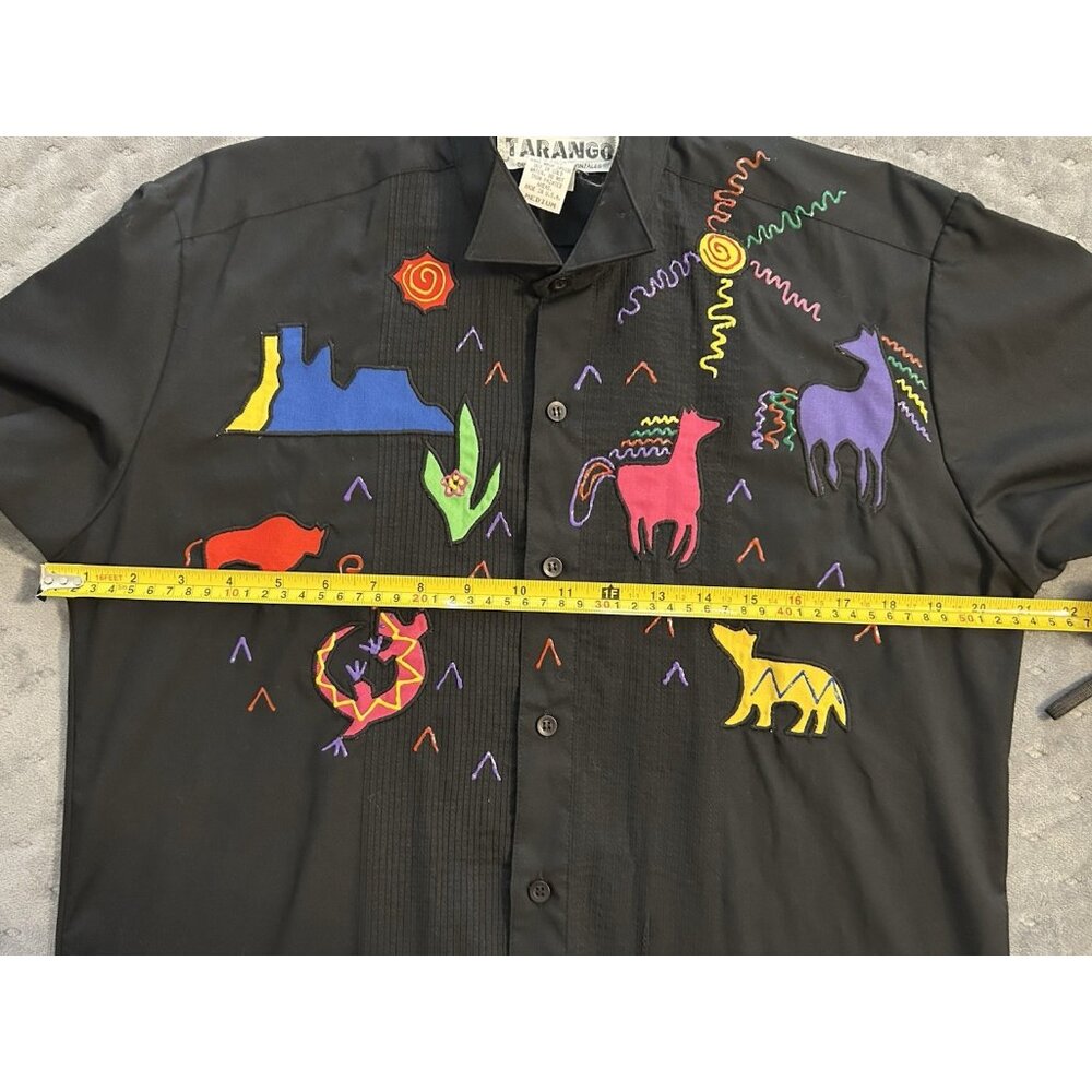 1980s Tarango Appliqué Black Shirt Southwestern Cactus Animals Button Up Sz M - Picture 14 of 16